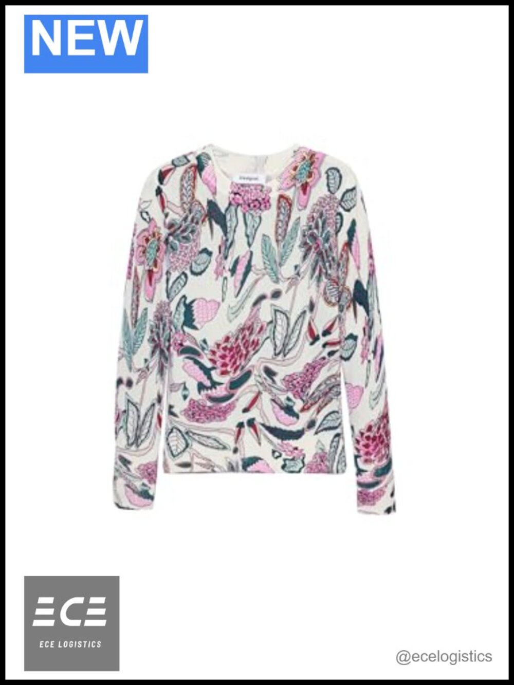 Fine Geometric Patchwork Pullover Long Sleeve Recycled Viscose Crew Neck